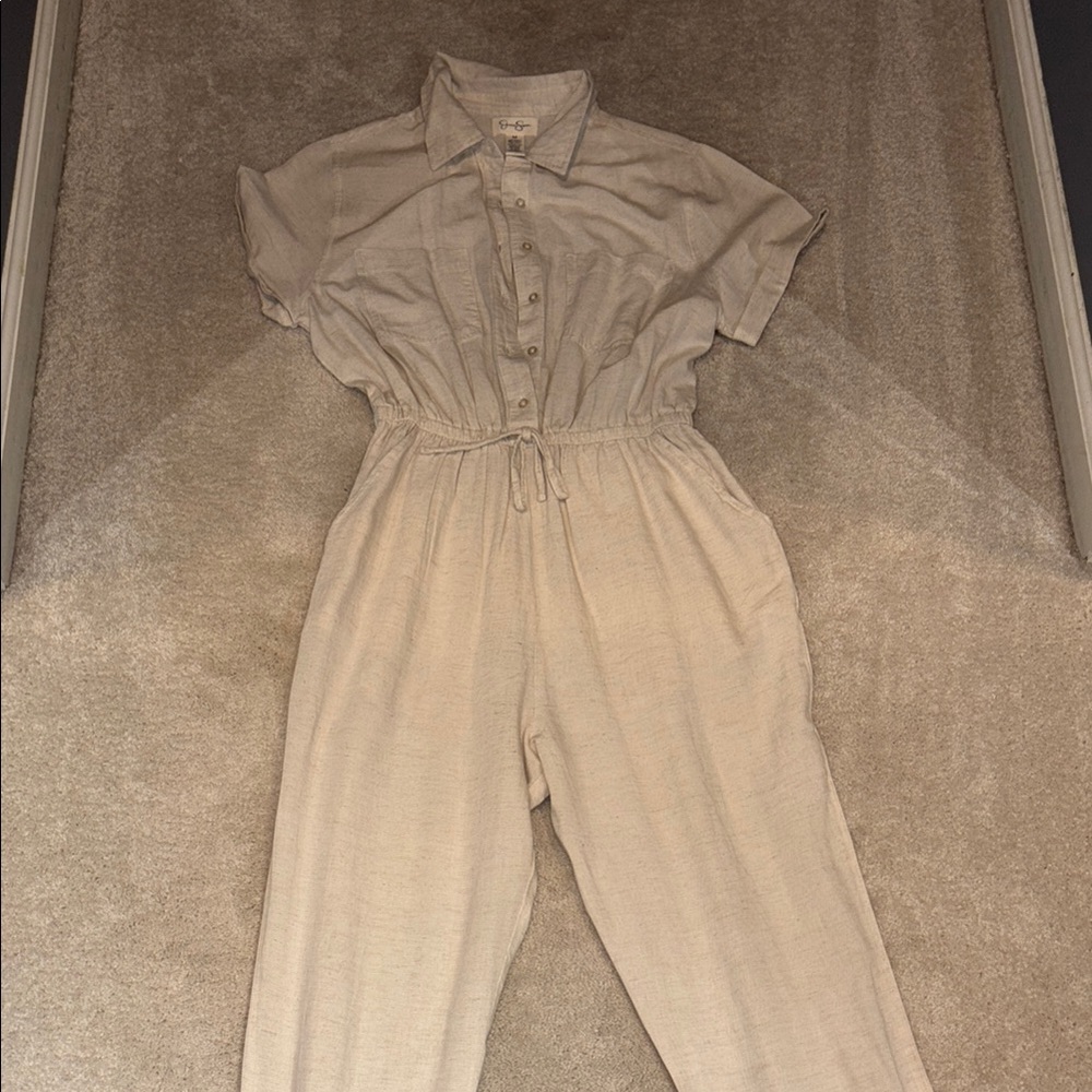 Beige Button-Up Jumpsuit